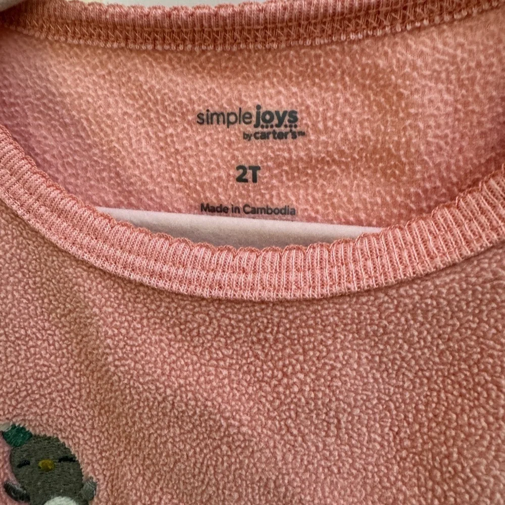 NWOT Carter’s 2T Girls Peach Fleece Snow Not Tired Long Sleeve Pajama Top